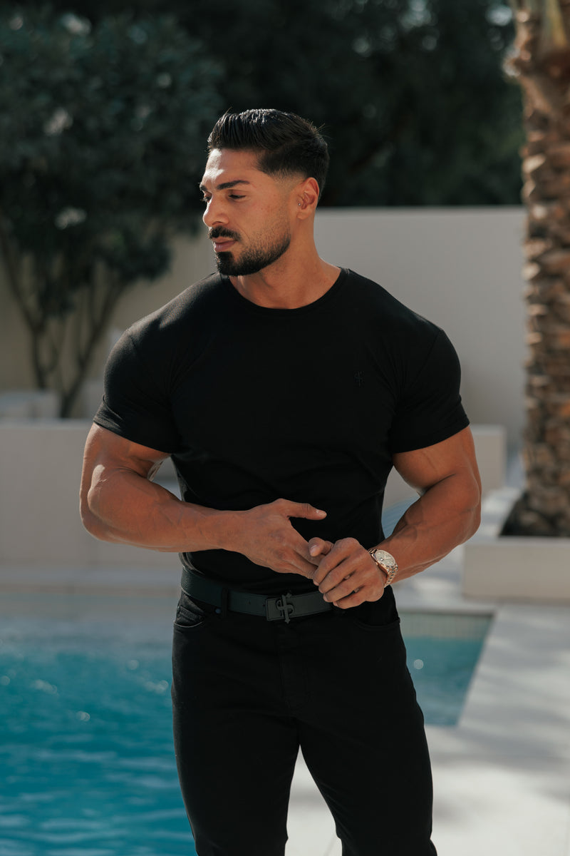 Vater Söhne Schwarzes Bambus Crew T-Shirt - FSH577