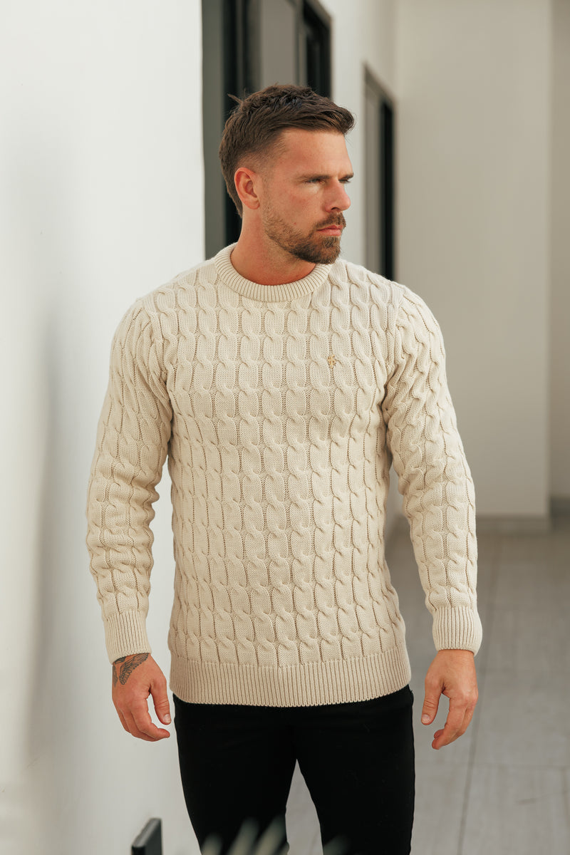Father Sons Link Weave Knit Beige Crew Neck Jumper - FSJ127