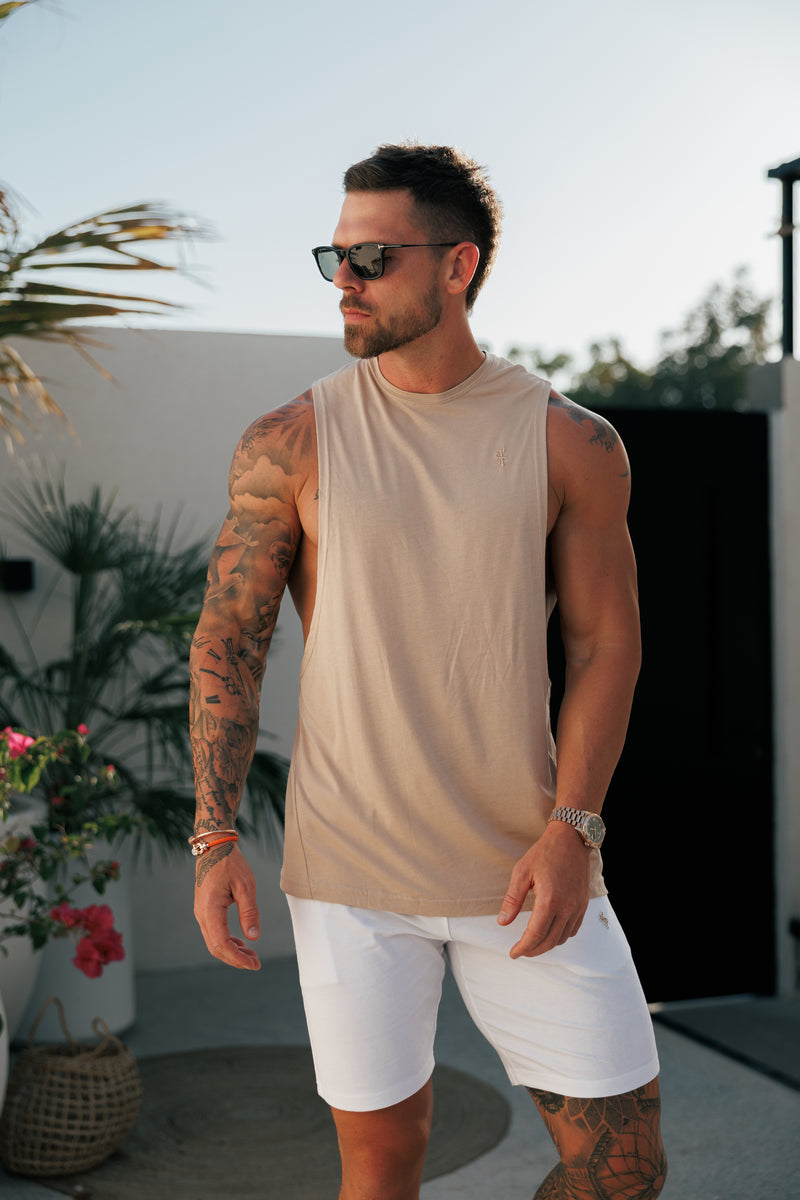 Vater und Sohn Klassische Bambusweste mit tiefem Armausschnitt in Beige – FSH1342