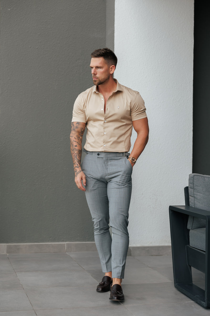 Vater Söhne Super Slim Stretch Vintage Beige Side Panel Shirt SS - FS1138