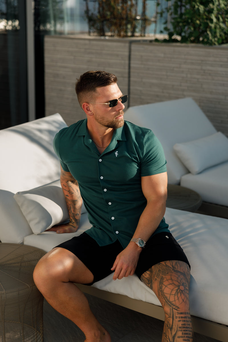 Father Sons Stretch Green Pique Revere Shirt Short Sleeve - FSH1076  (PRE ORDER 11TH JUNE)