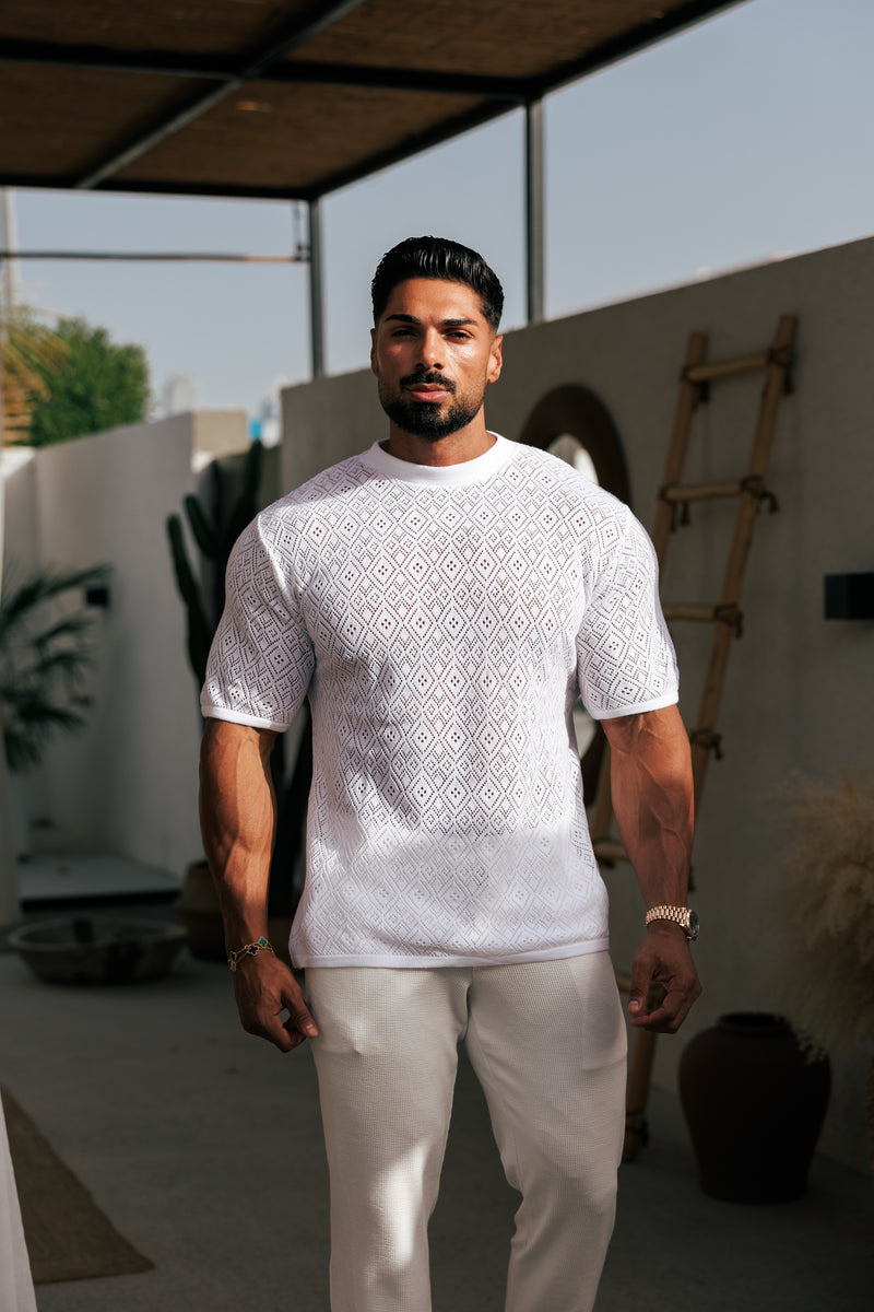 Father Sons Crochet Crew T-Shirt White Short Sleeve - FSJ086