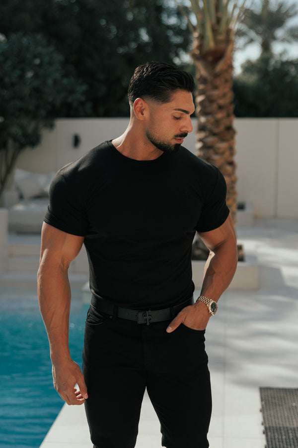 Vater Söhne Schwarzes Bambus Crew T-Shirt - FSH577