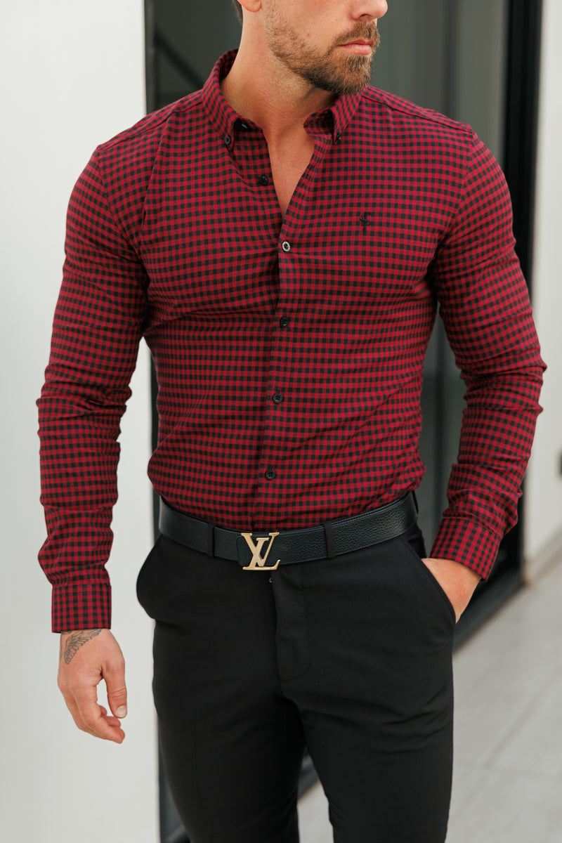 Father Sons Super Slim Ultra Stretch Red & Black Check - FS473