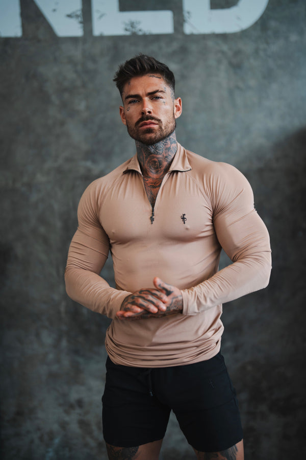 FS LS Coffee / Schwarz Half Zip Gym Top - FSH1283