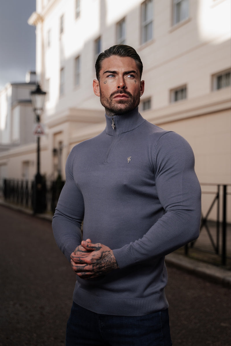 Father Sons Gunmetal Funnel Neck 1/2 Zip Knitted Jumper - FSN120