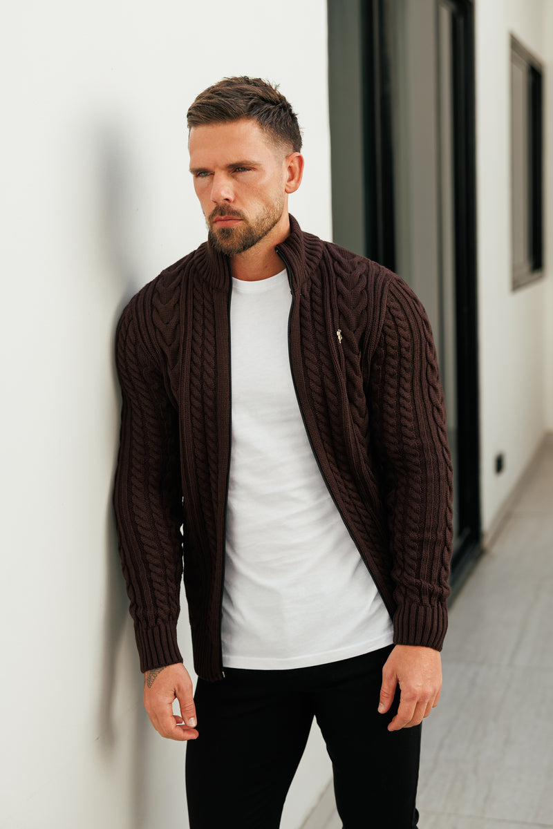 Father Sons Funnel Neck Full Zip Cardigan Brown - FSJ142 (VORBESTELLUNG 21. DEZEMBER)
