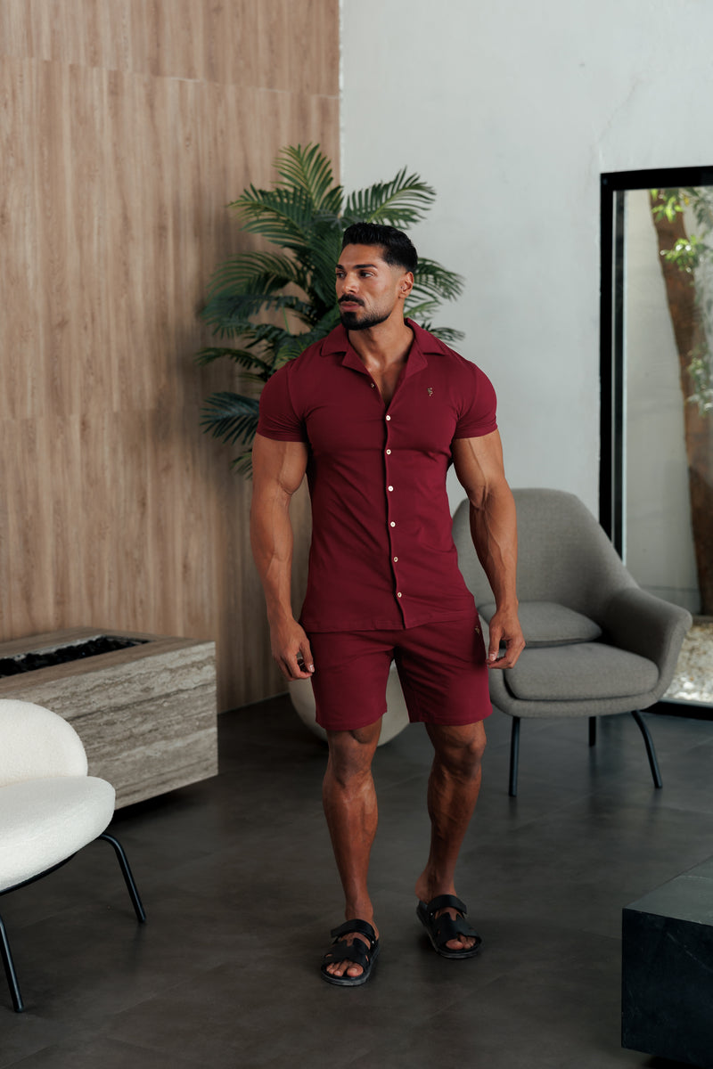 Father Sons Stretch Wine / Gold Pique Revere Shirt Short Sleeve - FSH1388