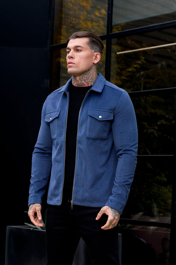 FS Gebürstete, schlichte Jacke mit Reißverschluss, Blau – FSN175