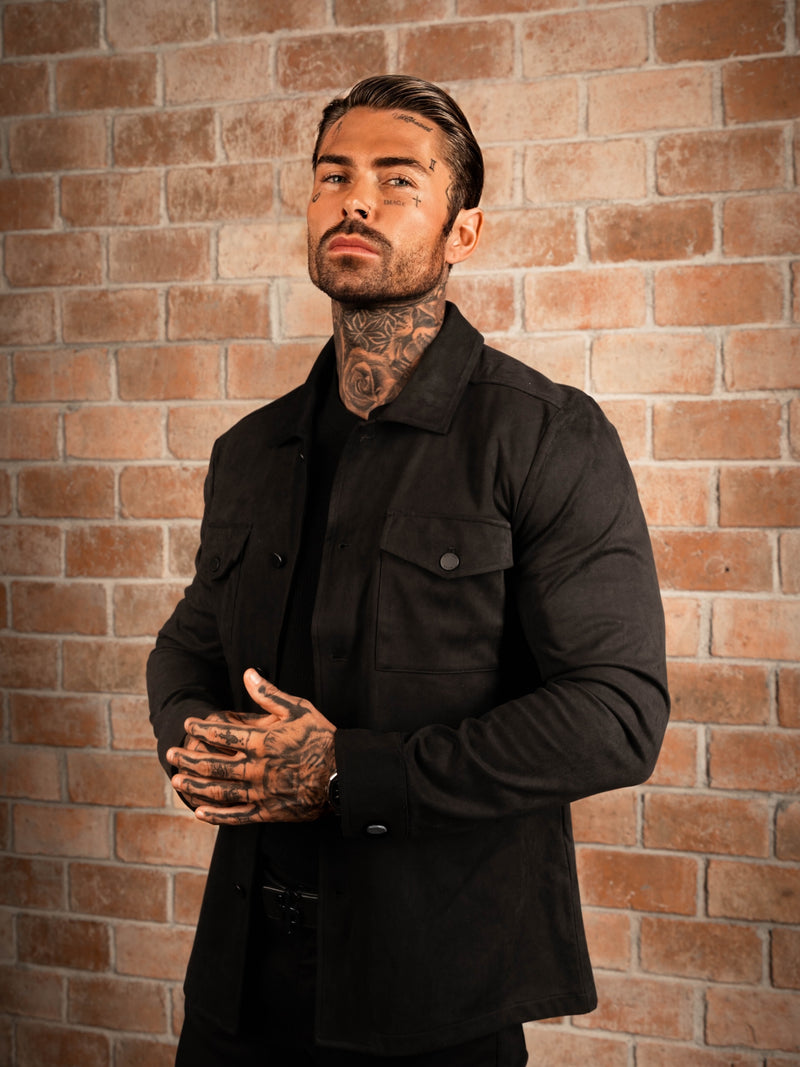 FS Wildleder-Haptik-Knopfjacke Schwarz - FSN218