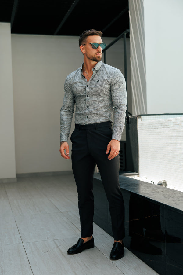 Entspannte, formelle schwarze Stretchhose für Vater und Sohn – FSTR020 RELAXED