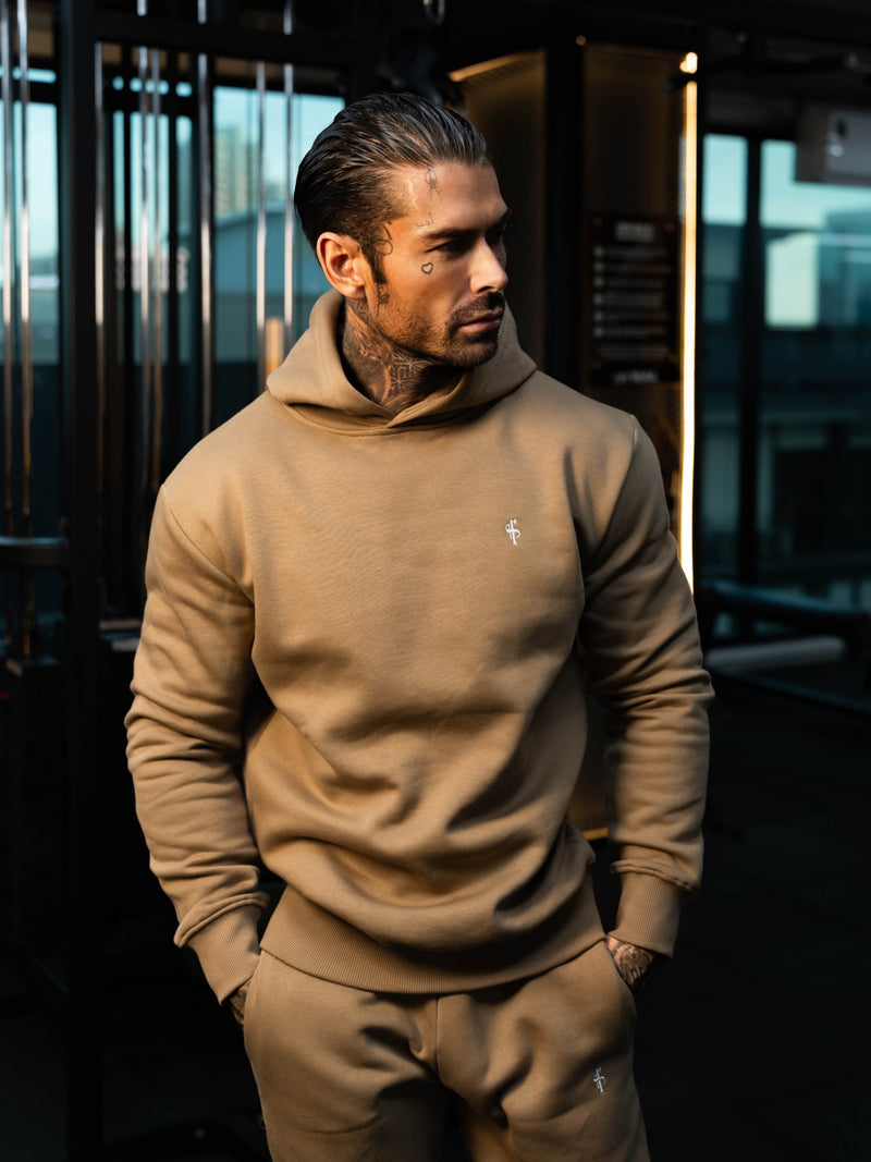 FS-Kapuzenpullover in schlichtem Taupe mit FS-Branding – FSH1191