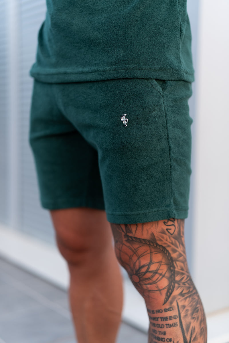 Vater-Söhne-Frottee-Shorts in Waldgrün/Silber – FSH1348