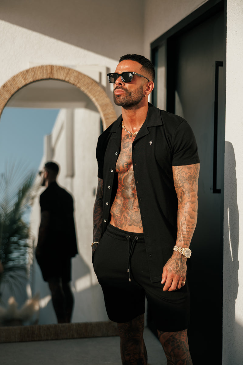 Schwarze Piqué-Shorts für Vater und Sohn – FSH1359 (VORBESTELLUNG 30. MAI)
