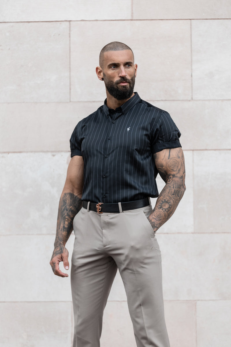 Father Sons Classic Black / Grey Woven Sateen Stripe Short Sleeve - FS992