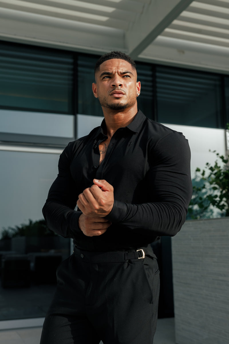 Tailliertes schwarzes Langarmtrikot „Vater und Sohn“ – FSD004