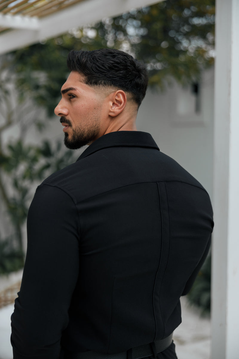 Father Sons Super Slim Scuba Black Long Sleeve Stretch with Back Box Pleat and Side Seam Detail - FS998