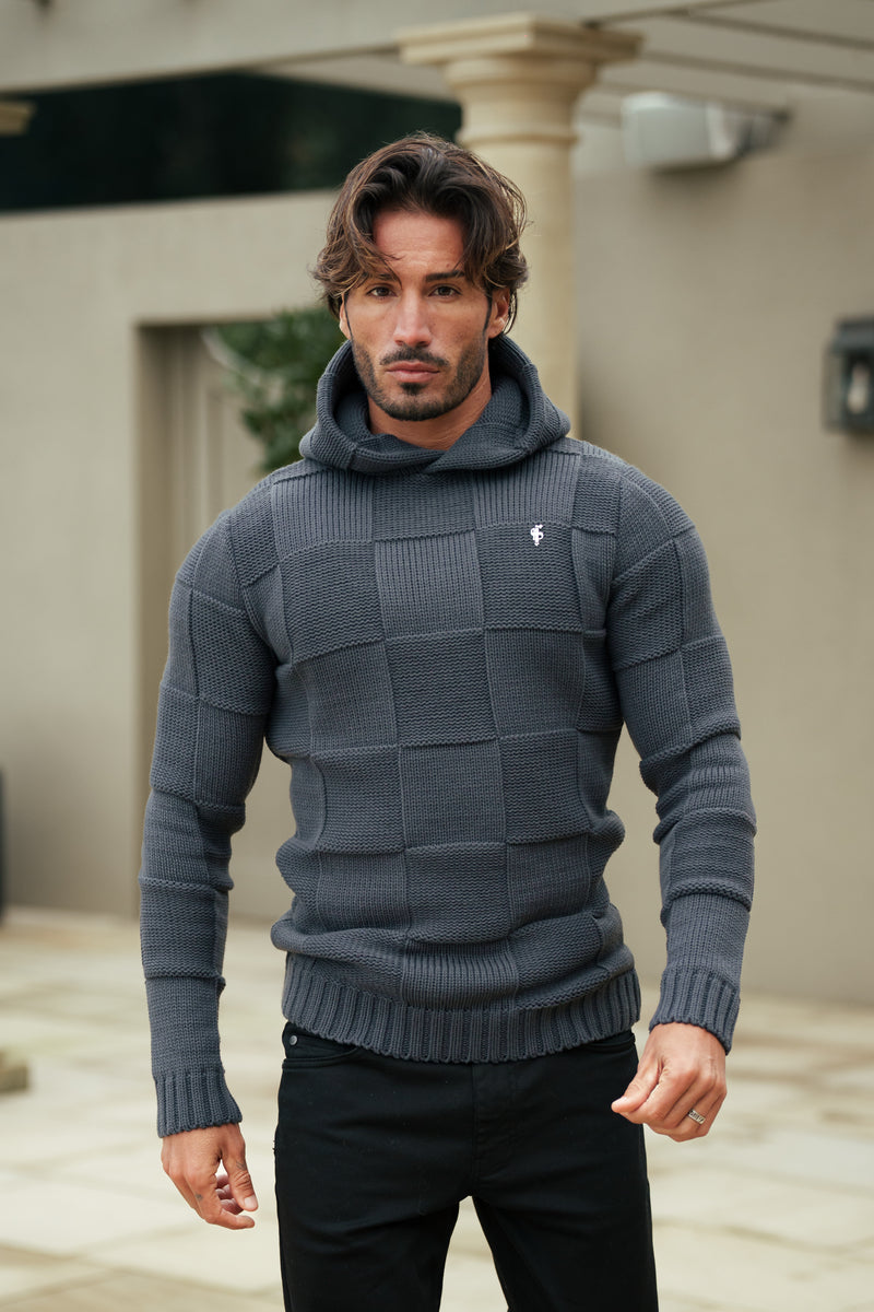 Father Sons Gunmetal Checkerboard Strickhoodie - FSJ136 (VORBESTELLUNG 11. DEZEMBER)