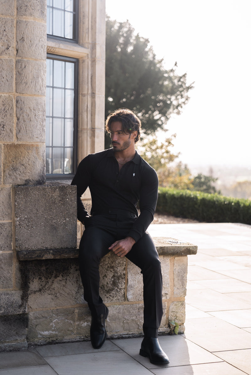 Father Sons Classic Black / Silver Polo Shirt Long Sleeve - FSH1396