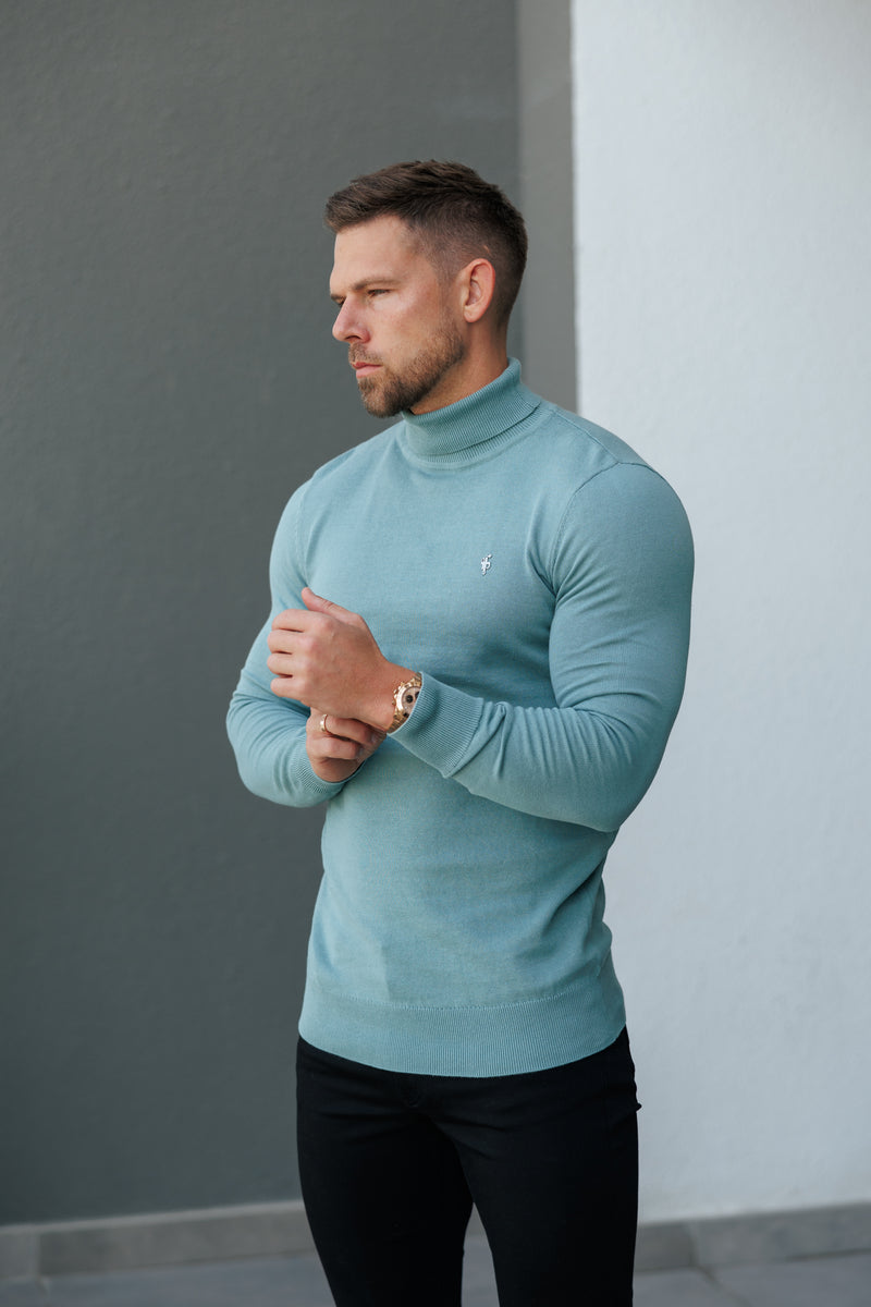 Father Sons klassischer weißer Rollkragenpullover aus Merinowolle mit FS-Stickerei – FSN018