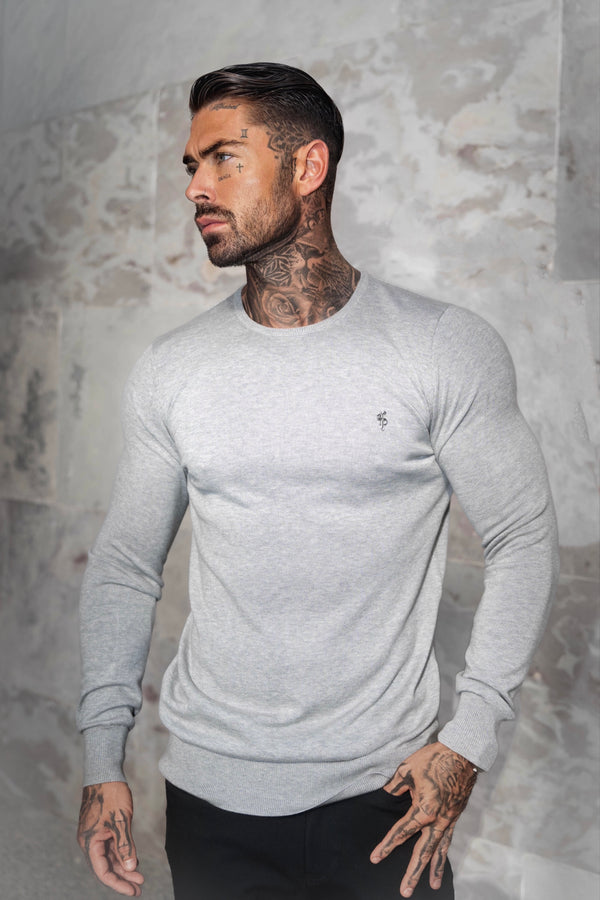 FS Light Grey Crew Neck Knitted Jumper With FS Branding - FSN199