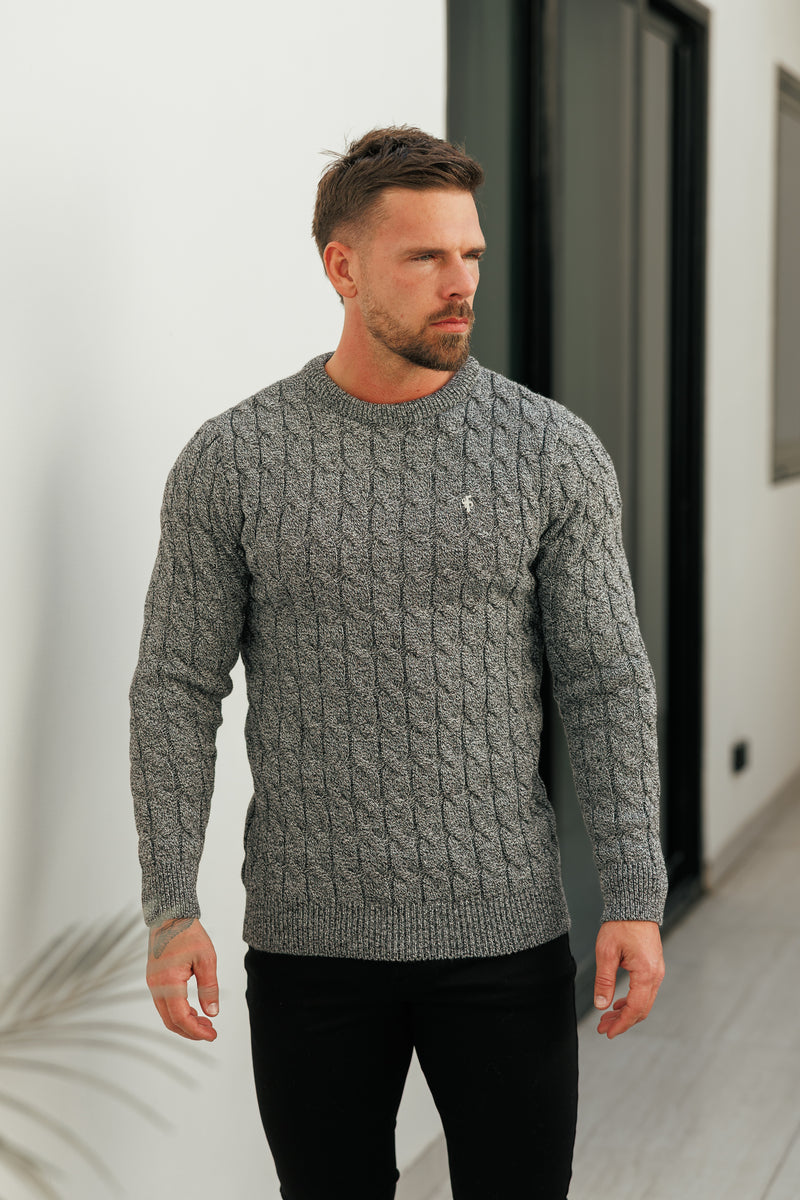 Father Sons Link Weave Knit Black/ White Two Tone Crew Neck Jumper - FSJ132