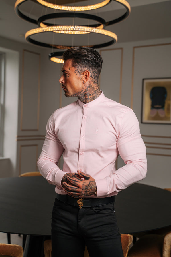 Father Sons Super Slim Stretch Classic Oxford Pink Grandad Collar Langarm – FS952