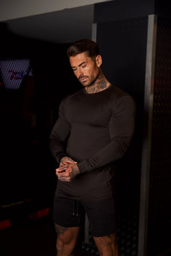 Father Sons Long Sleeve Black Tonal Gym Crew Top - FSH884