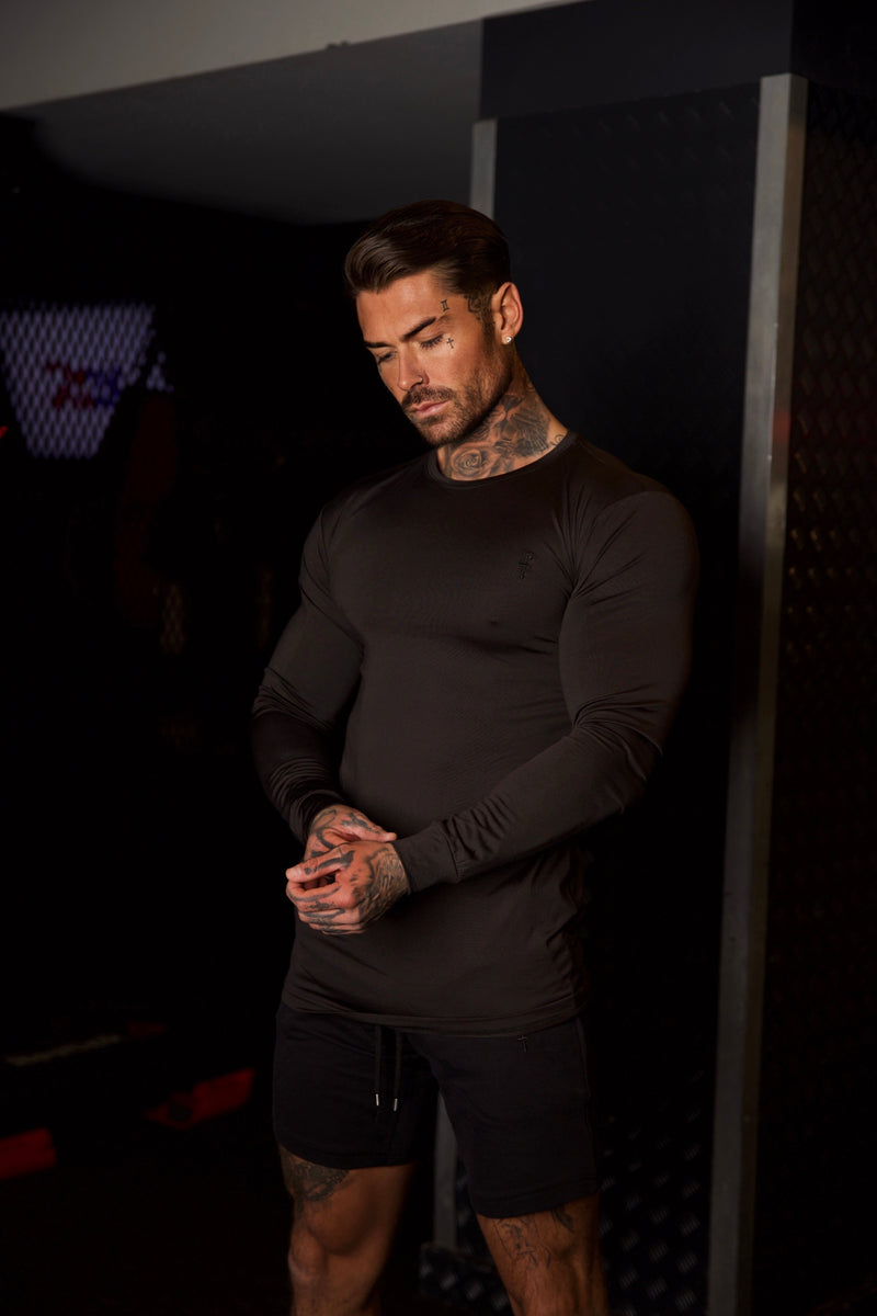 Father Sons Long Sleeve Black Tonal Gym Crew Top - FSH884