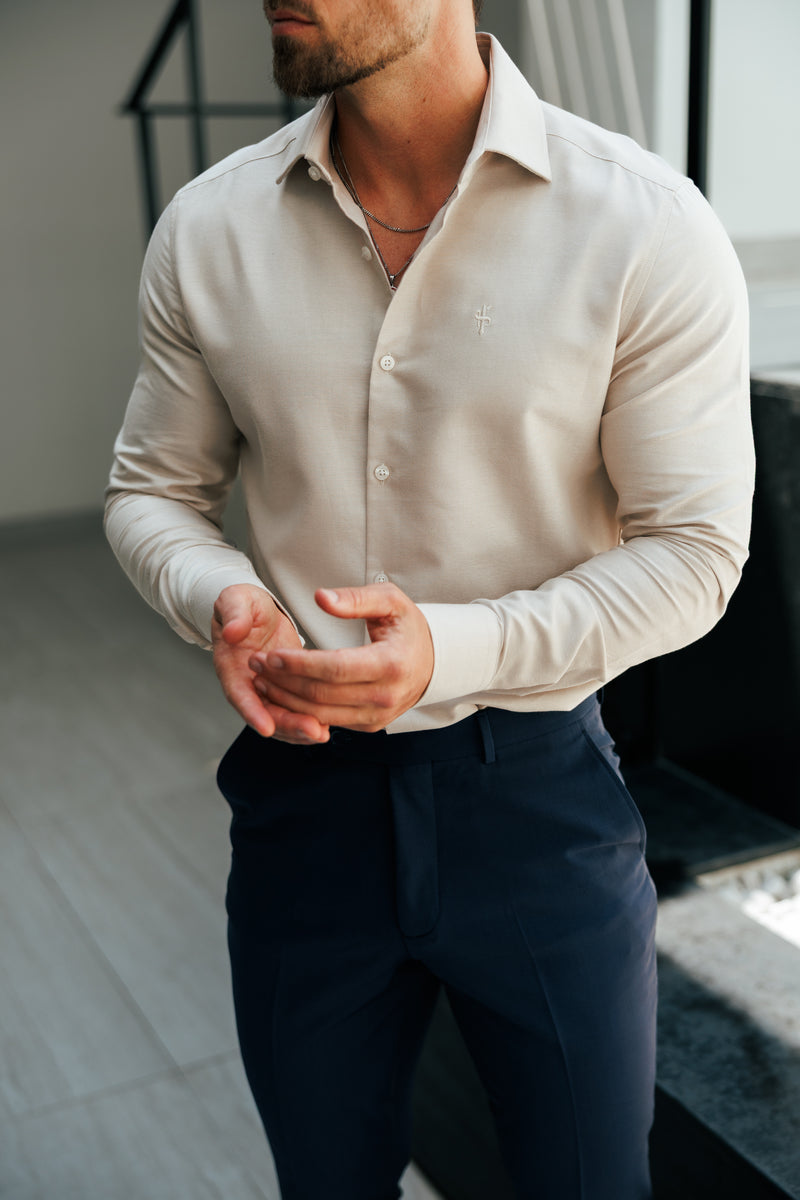 Father Sons Classic Oxford Touch Long Sleeve Beige with Cutaway Collar - FS1175