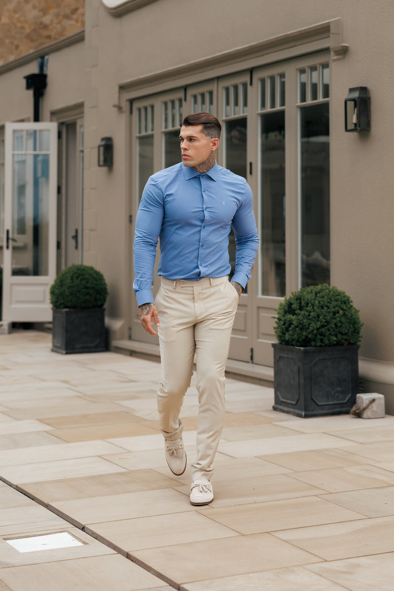 Father Sons Muscle Fit Advanced Stretch Mid Blue with Cutaway Collar  - FS1199