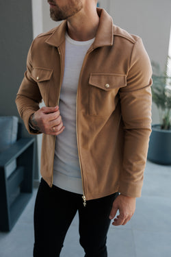 FS gebürstete, schlichte Jacke mit Reißverschluss, Taupe – FSN174 [Goldene Reißverschlüsse/Goldene Knöpfe]
