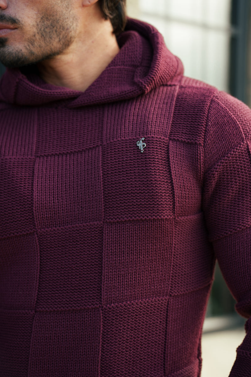 Father Sons Wine Checkerboard Knitted Hoodie - FSJ139 (PRE ORDER 11TH DECEMBER)