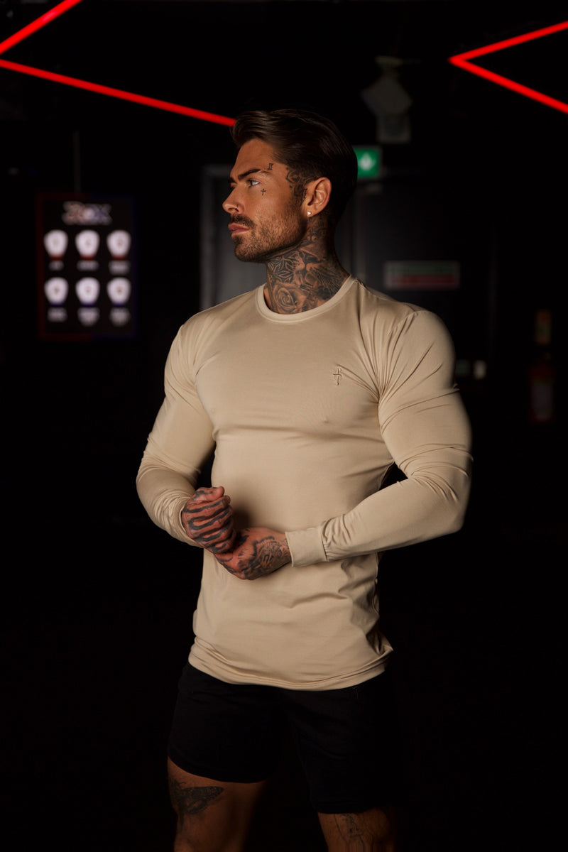 Father Sons Long Sleeve Beige Tonal Gym Crew Top - FSH886