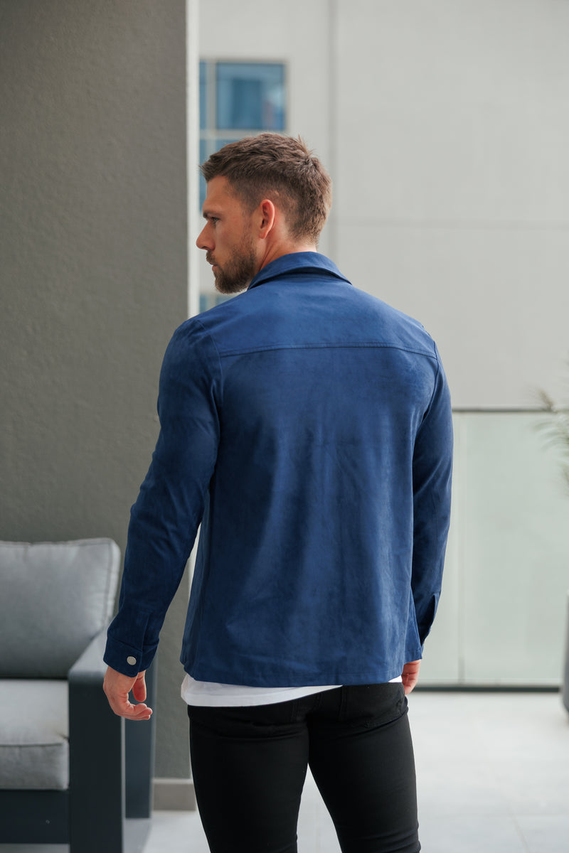 FS Wildleder-Haptik-Knopfjacke Marineblau / Silber - FSN221
