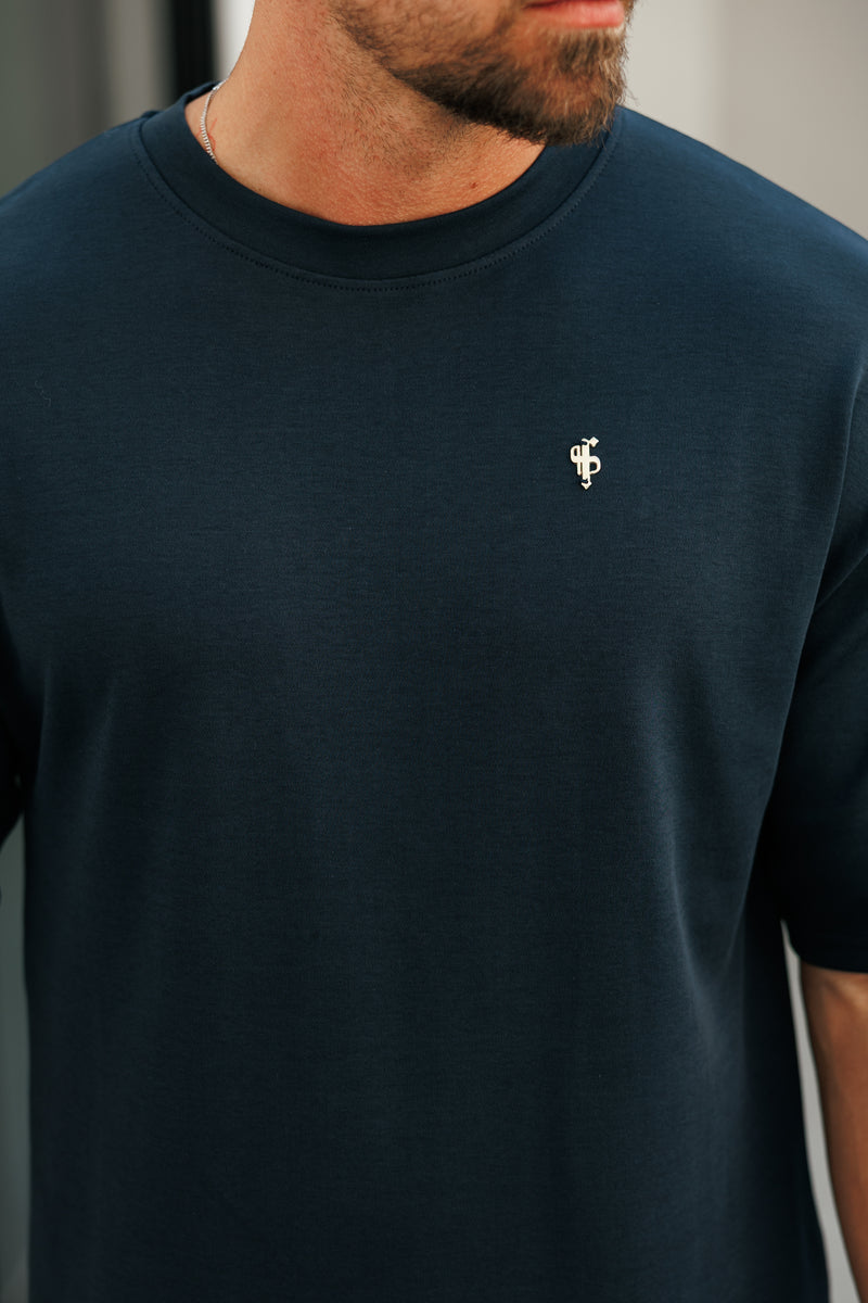 Klassisches Oversize-T-Shirt „Vater &amp; Sohn“ in Marineblau/Gold – FSH1422