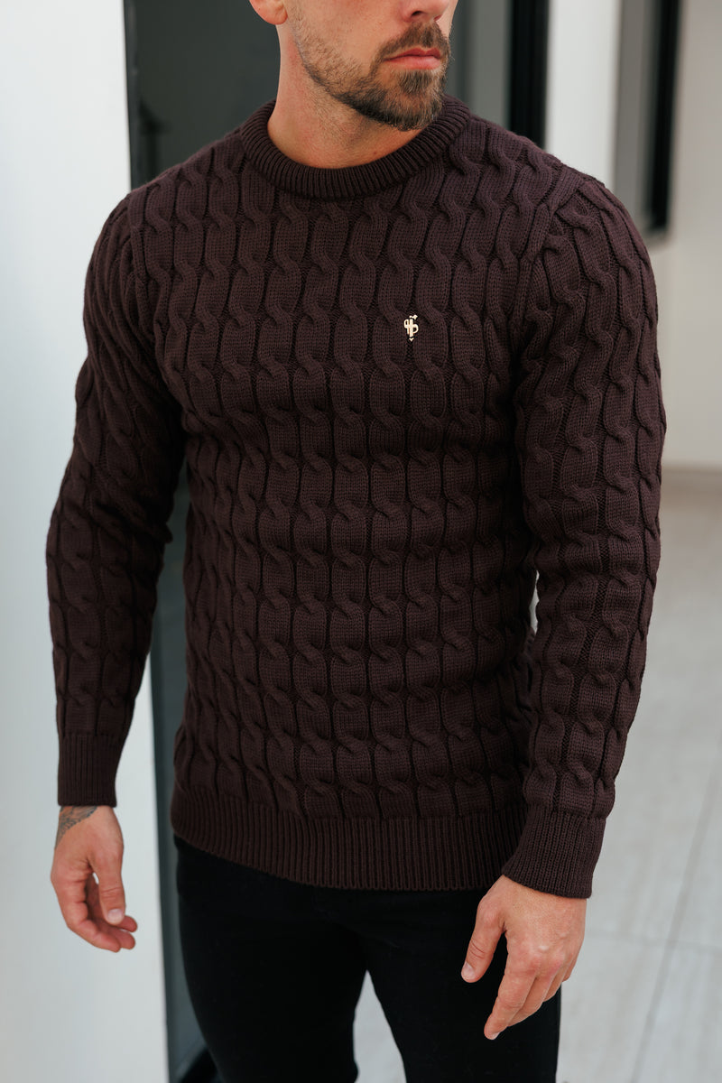 Vater-Söhne-Strickpullover mit Rundhalsausschnitt, braun, Link Weave - FSJ141