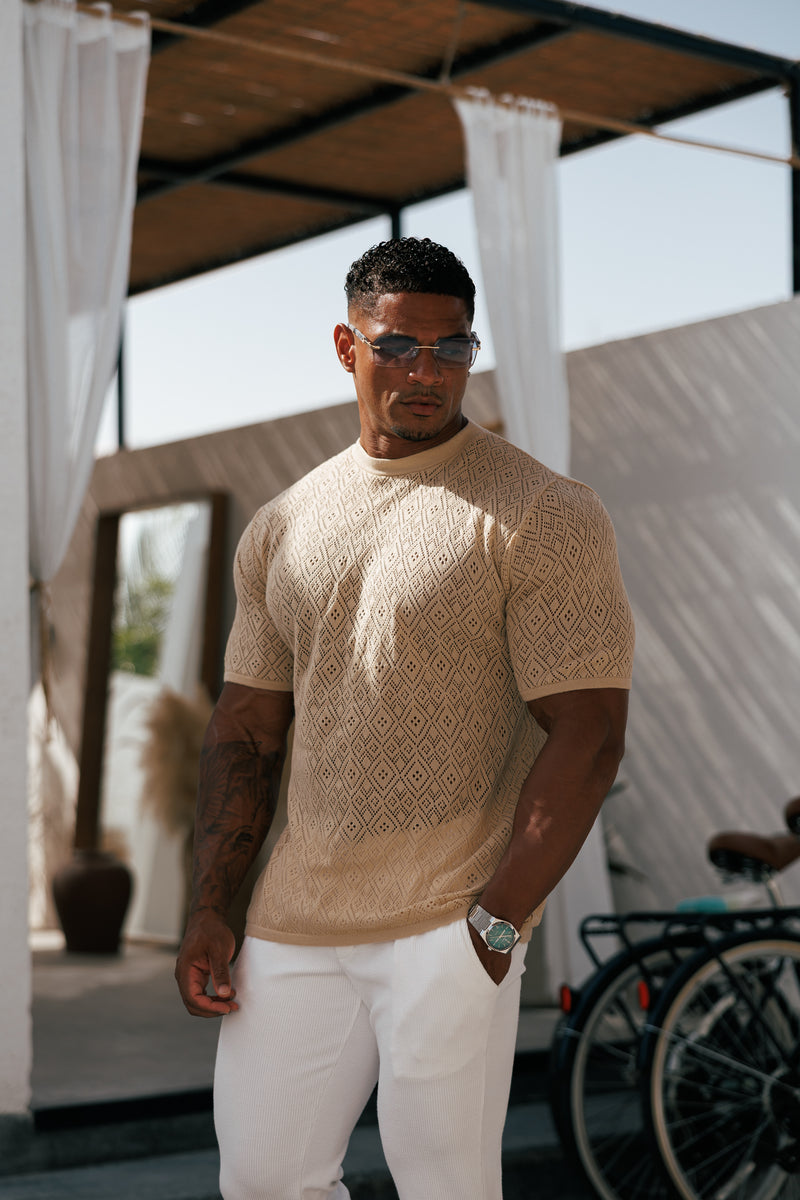 Father Sons Crochet Crew T-Shirt Honesty Beige Short Sleeve - FSJ087