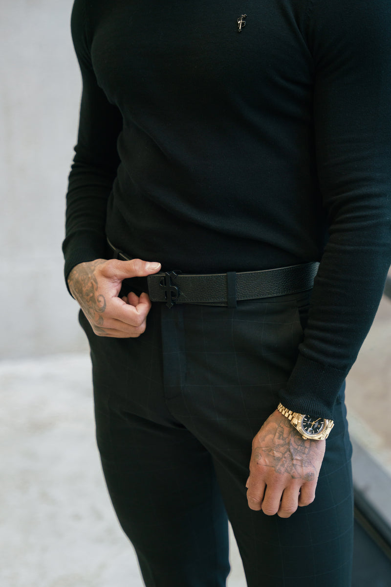 Entspannte, formelle Hose in Schwarz/Silber mit Karomuster für Vater und Sohn – FSTR014