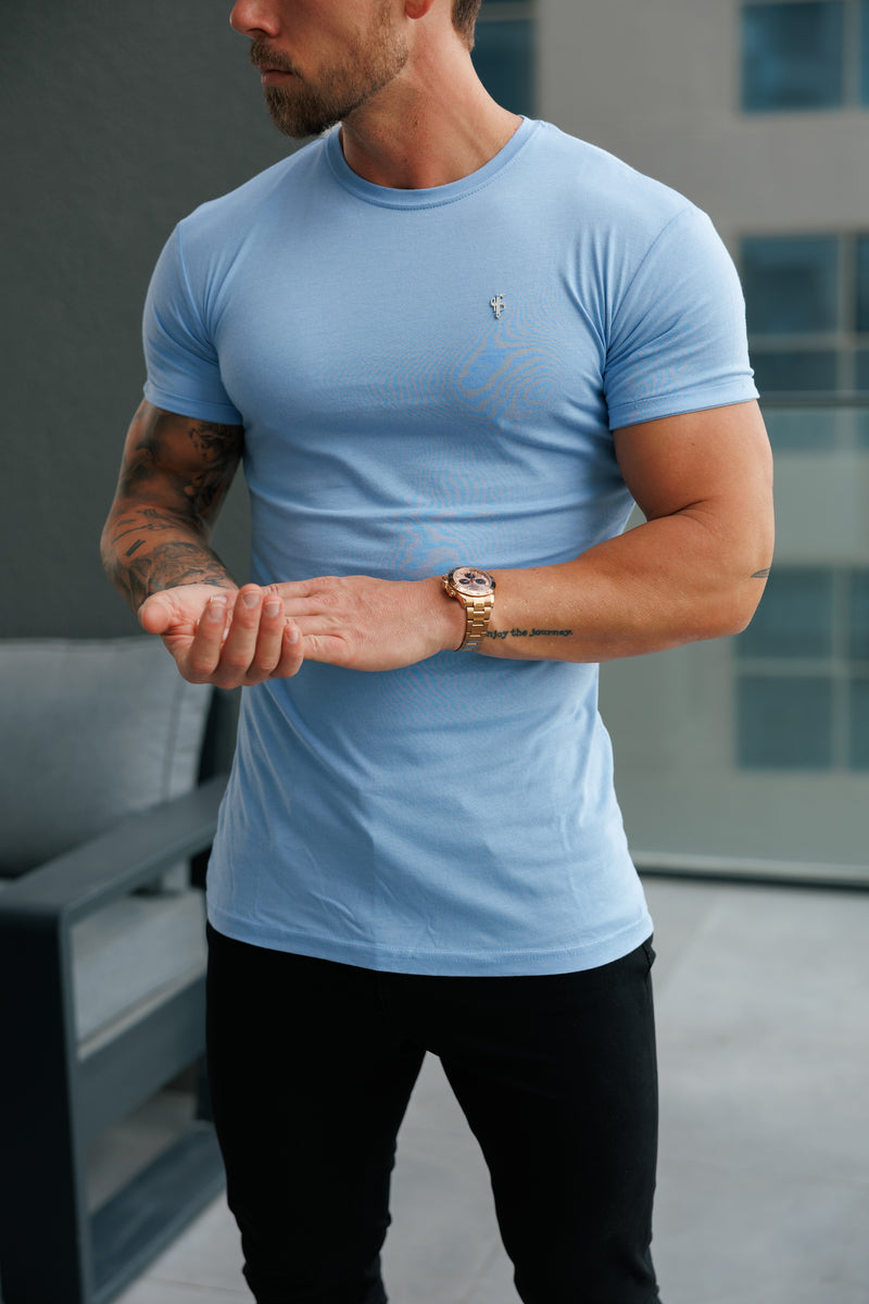 Father Sons Light Blue/ Silver Bamboo Crew T Shirt - FSH1215
