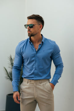 Vater-Söhne-Oxford-Hemd, klassisch, Stretch, langärmlig, Kadettenblau, mit Button-Down-Kragen – FS1216