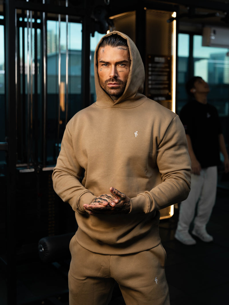 FS-Kapuzenpullover in schlichtem Taupe mit FS-Branding – FSH1191