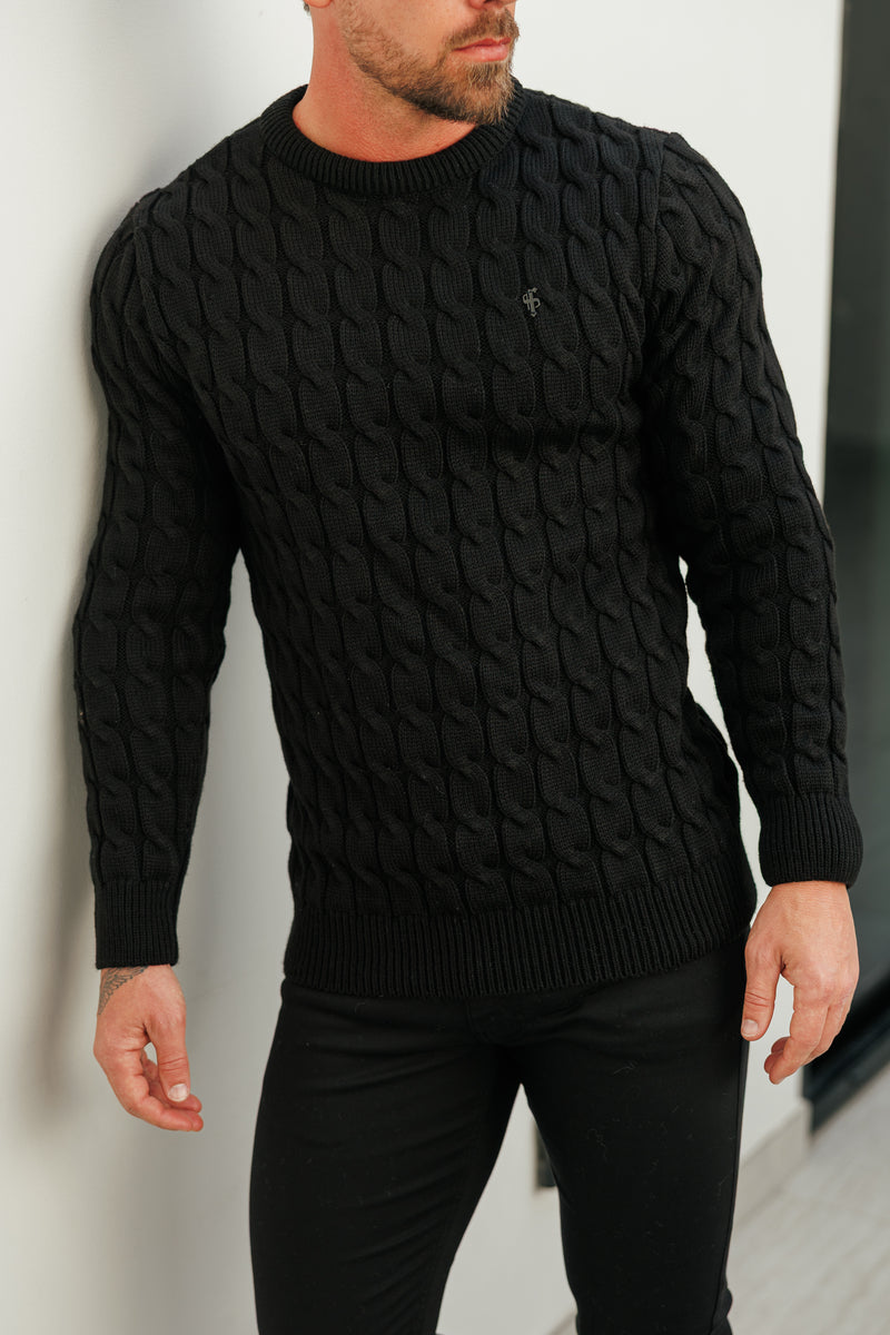 Father Sons Link Weave Knit Black Crew Neck Jumper - FSJ124