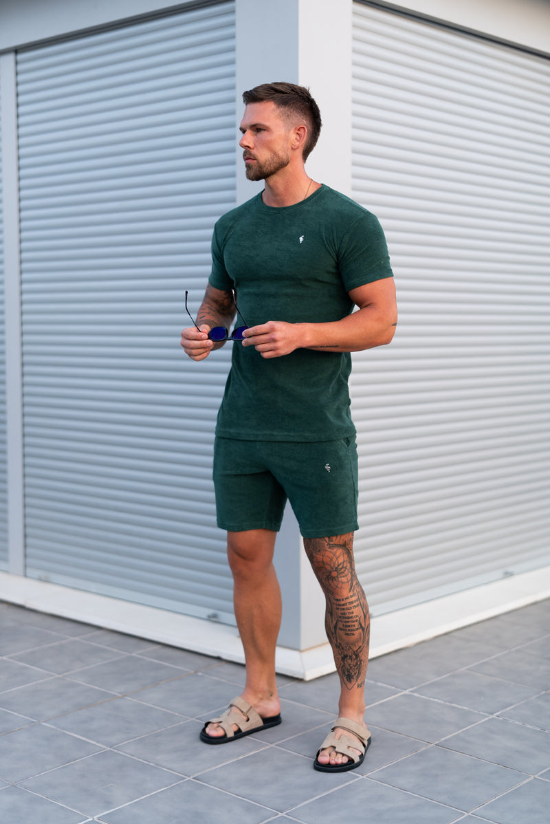 Vater-Söhne-Frottee-Shorts in Waldgrün/Silber – FSH1348