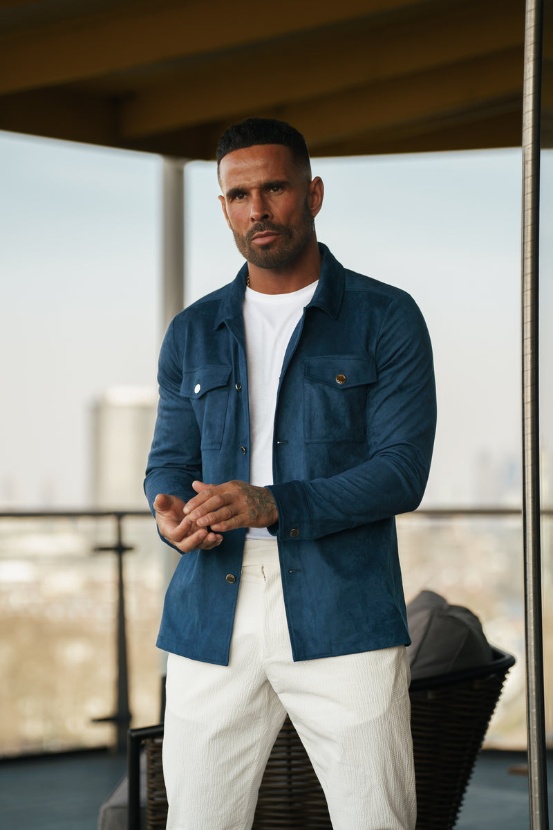 FS Suede Feel Button Up Jacket Navy / Silver - FSN221