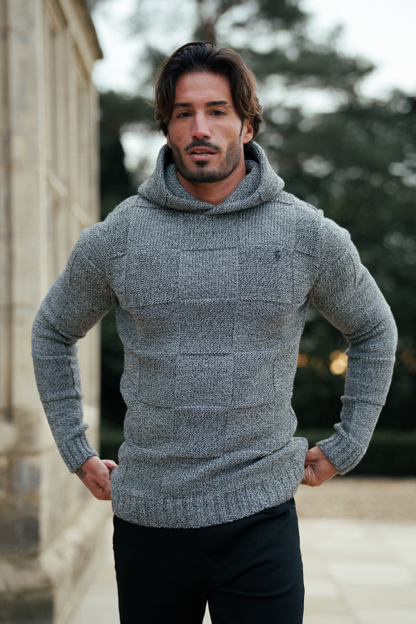 Vater-Söhne-Strickhoodie, schwarz/weiß, zweifarbig kariert - FSJ134 (VORBESTELLUNG 11. DEZEMBER)