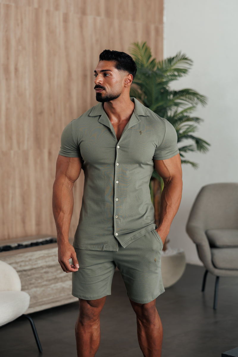 Father Sons Stretch Olive / Gold Pique Revere Shirt Short Sleeve - FSH1387