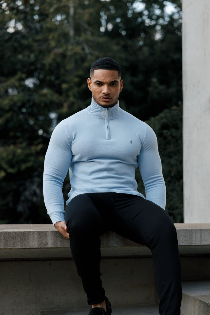 Father Sons Light Blue Funnel Neck 1/2 Zip Knitted Jumper - FSN119