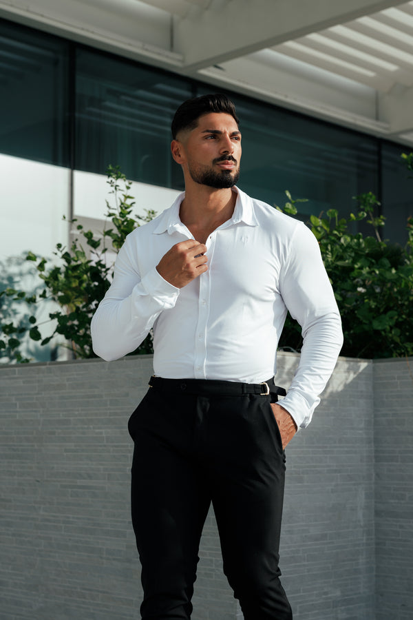 Tailliertes weißes Langarmtrikot „Vater und Sohn“ – FSD001