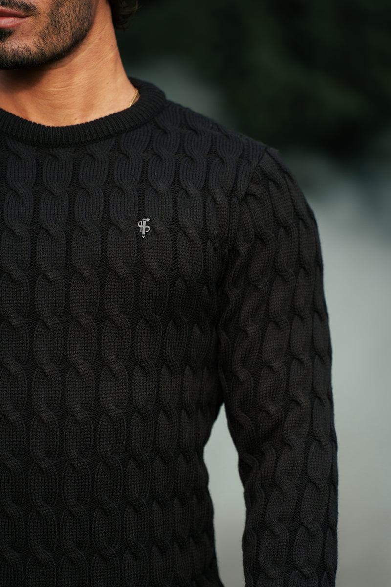 Father Sons Link Weave Knit Black Crew Neck Jumper - FSJ124